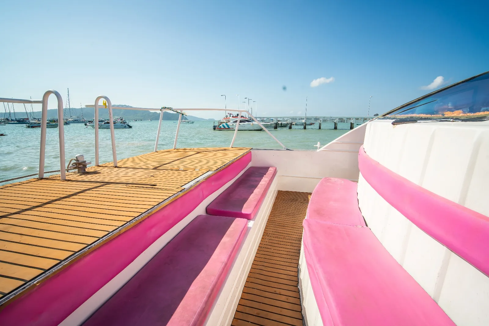 The catamaran's deck and seats