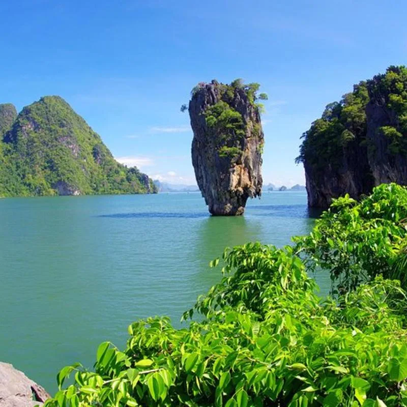 The limestone cliffs of Phang Nga Bay up close