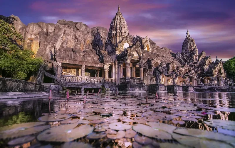 The Stone Palace and the pool in the complex