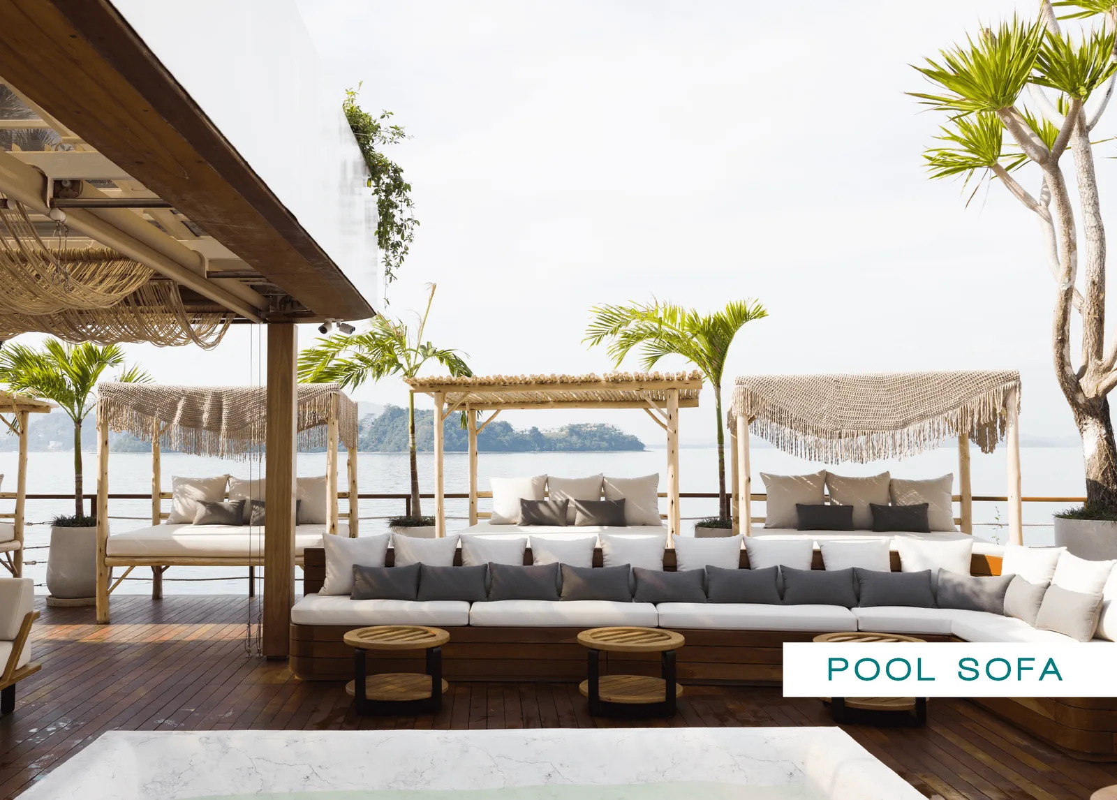 The pool sofa on the sunset balcony at Yona Beach Club