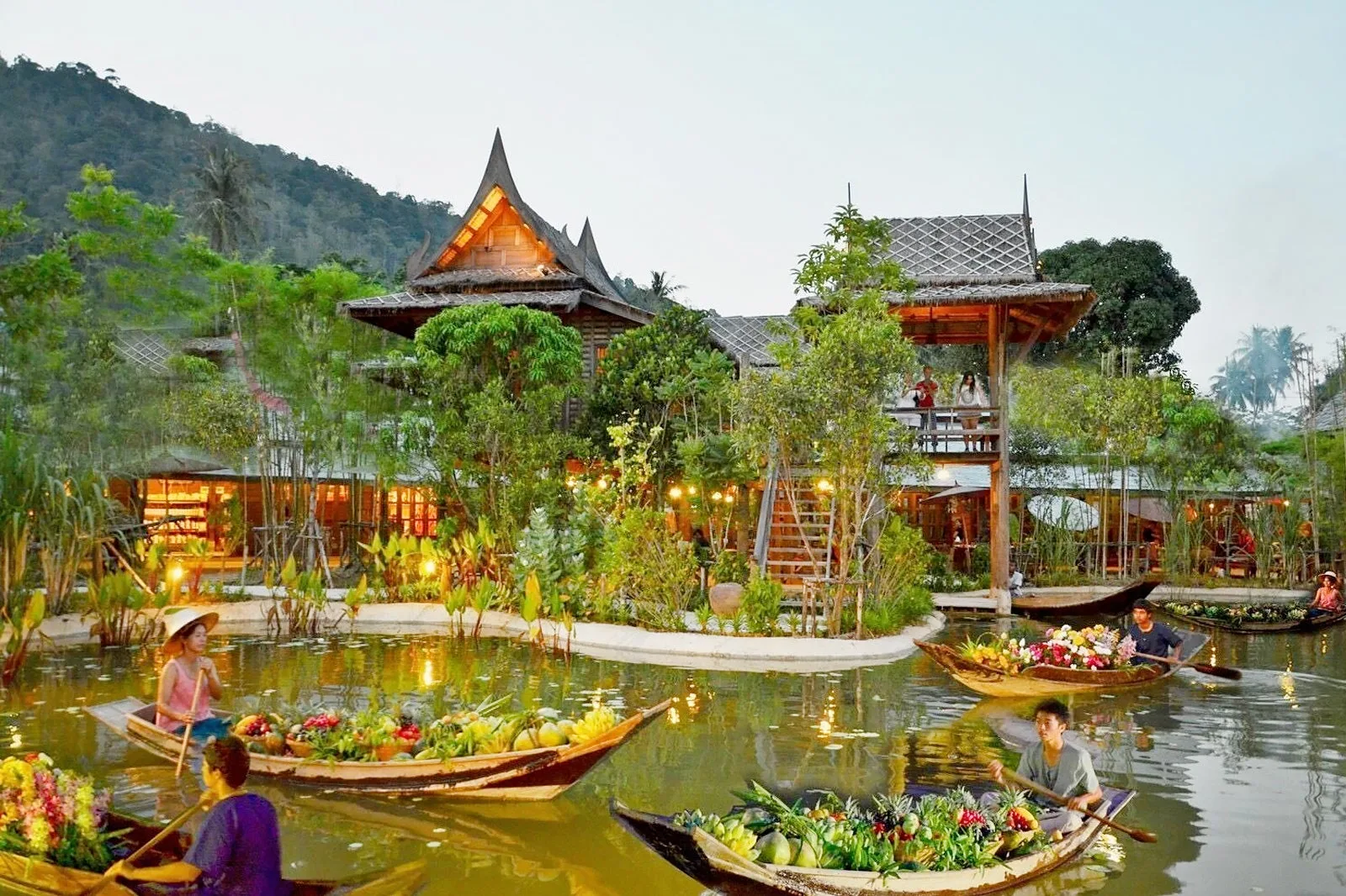 The Thai village and floating market on site