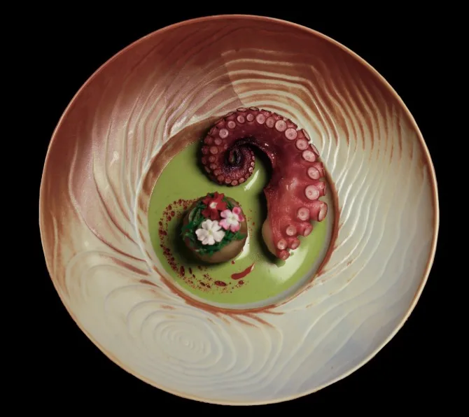 Octopus on a bed of peas