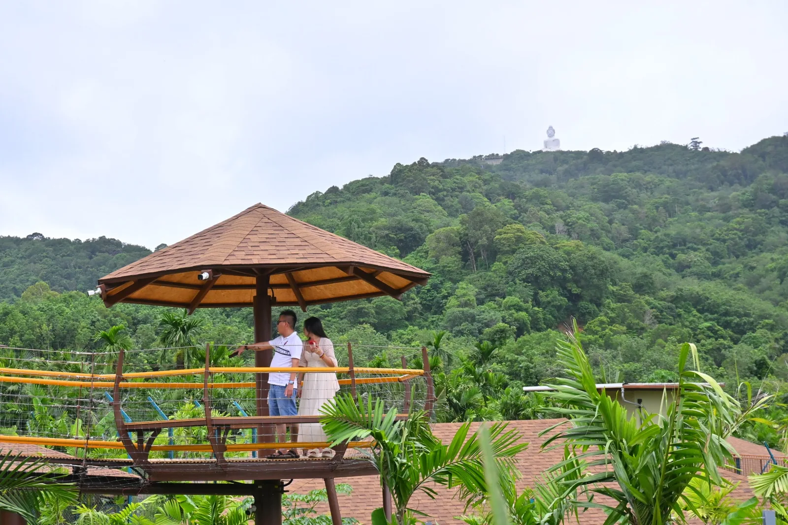 A lookout at Tiger Park Phuket, with the Big Buddha on the hill behind