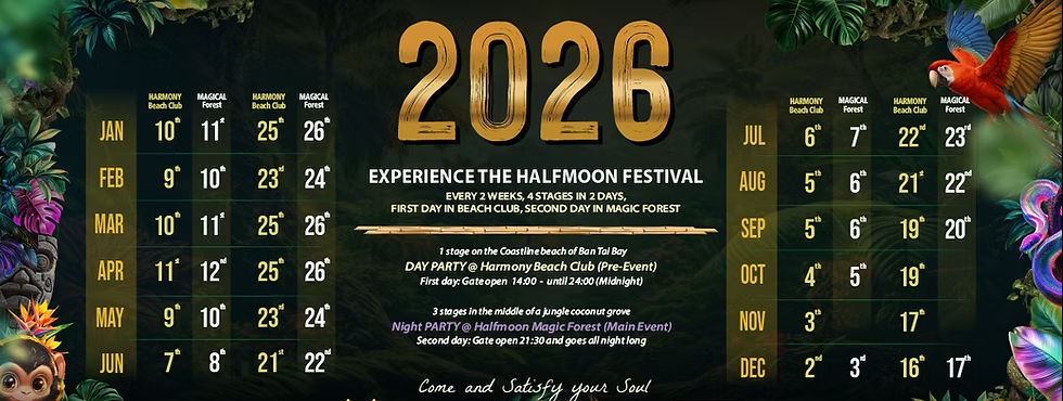 לוח תאריכי מסיבות הלף מון קופנגן 2026 - מועדי פסטיבל הירח החצוי